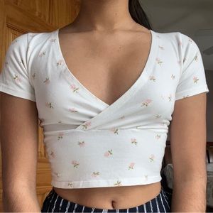 SOLD brandy melville white floral amara top